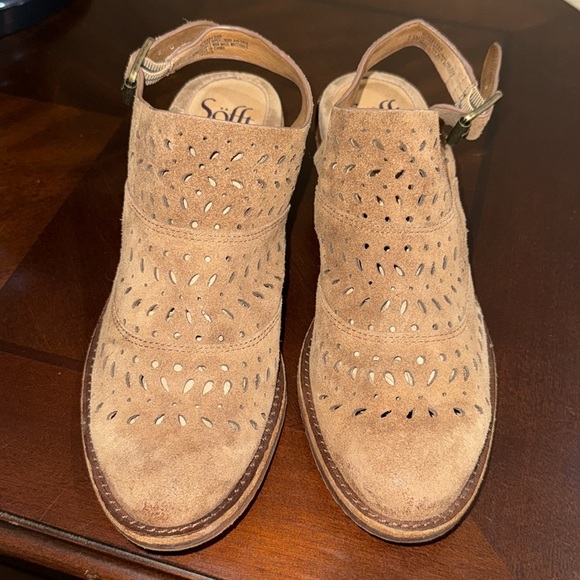 SOFFT SLINGBACKS SHOES TAN SUEDE LEATHER WITH CUTOUTS ADJUSTABLE STRAP BUCKLE - Picture 3 of 11